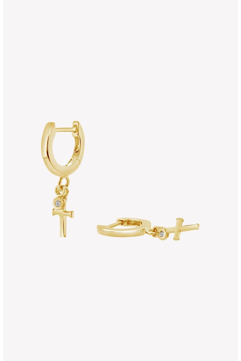 Calvary Cross Huggie Hoop Earrings, Alternate, color, 18k Gold Plated