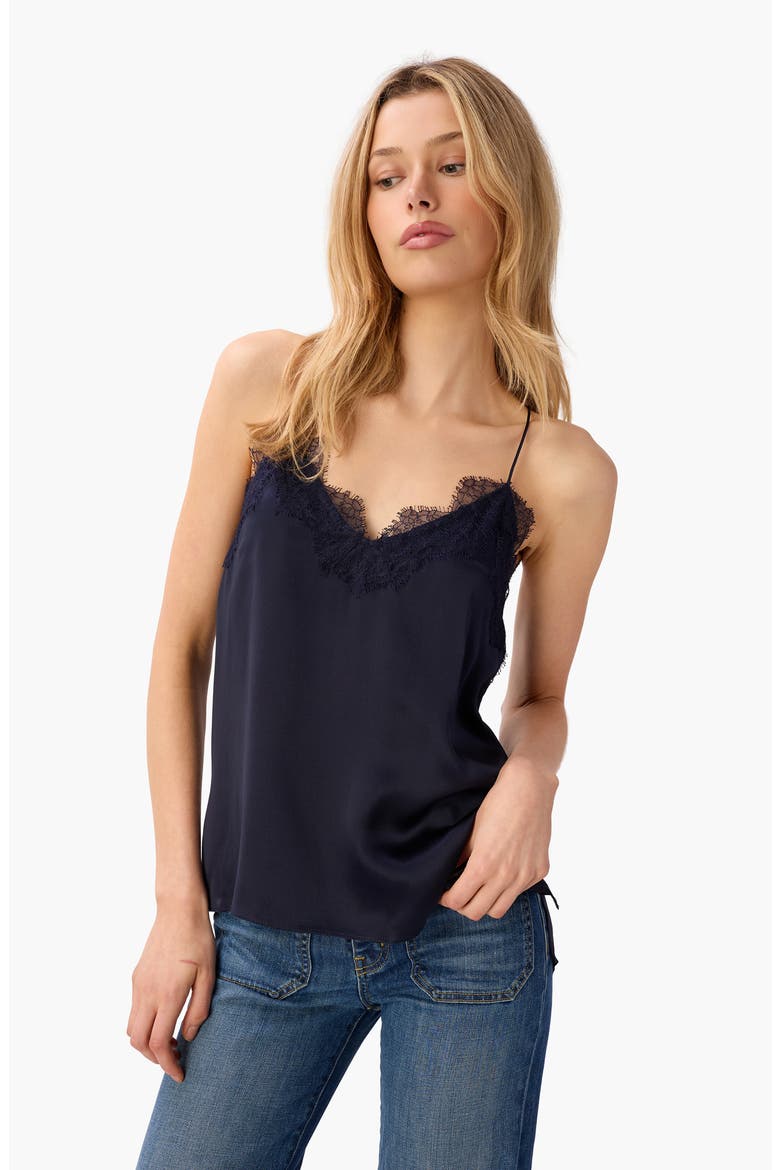 The Racer Lace Trim Silk Camisole, Alternate, color, NAVY
