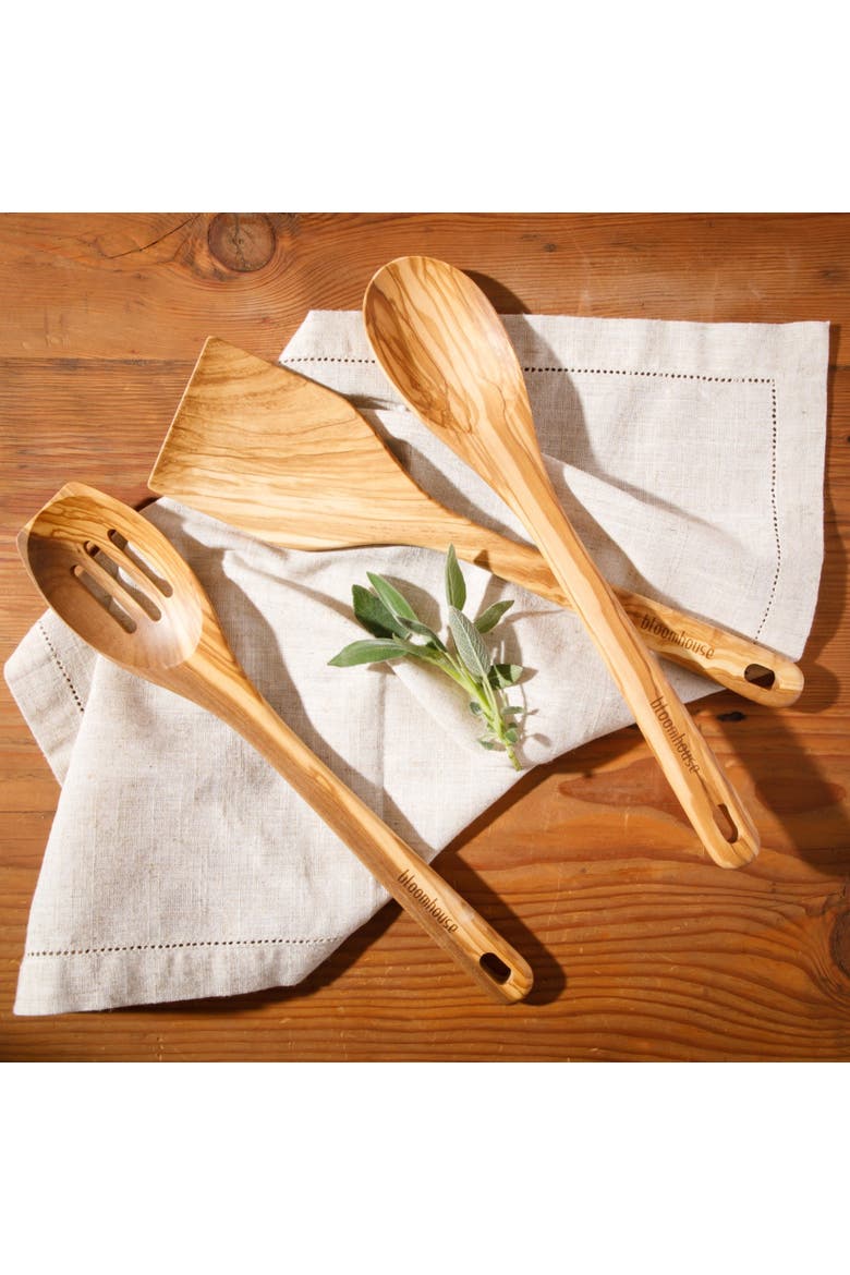 Italian Olive Wood Extra-Large Turner, Spoon, and Slotted Spoon Set, Alternate, color, Natural Wood