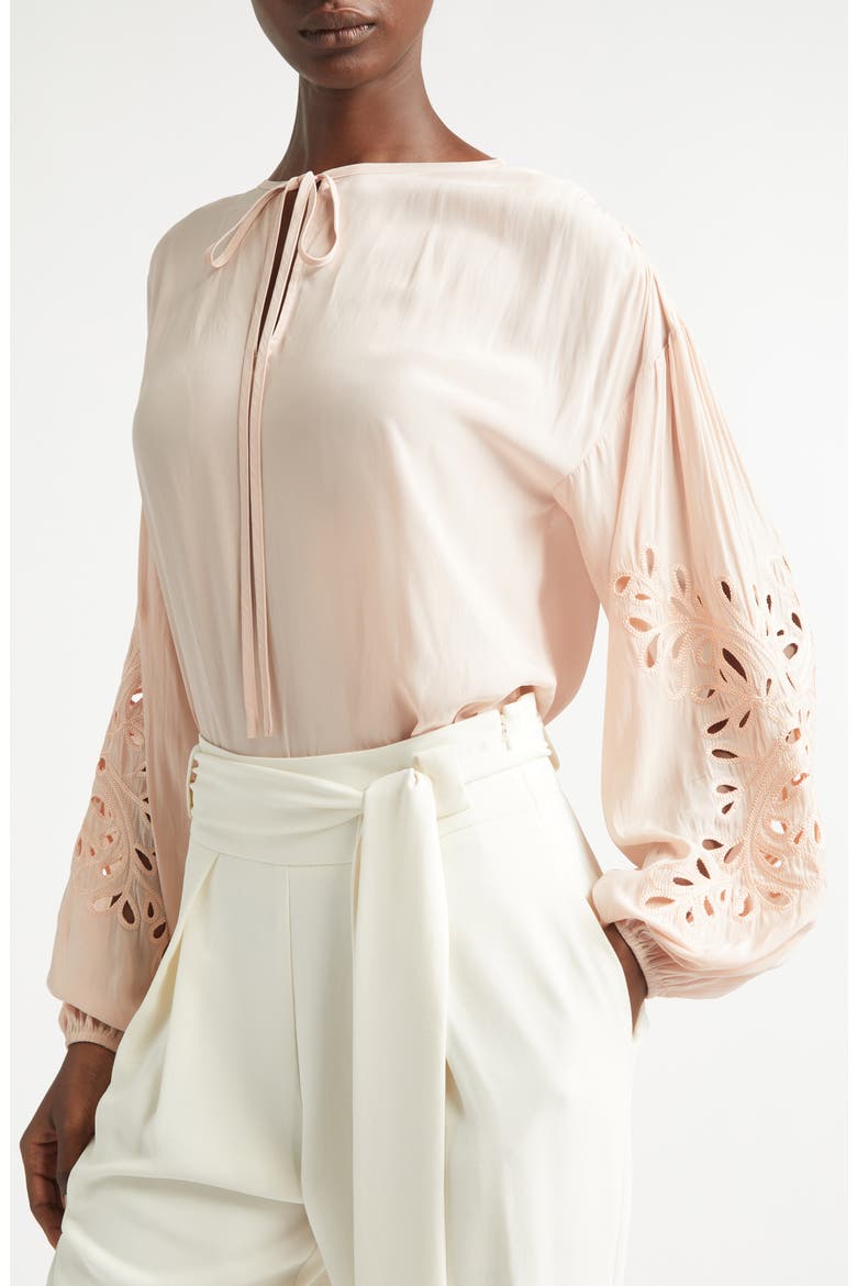 Zenaida Floral Cutout Woven Shirt, Alternate, color, DARK BLUSH