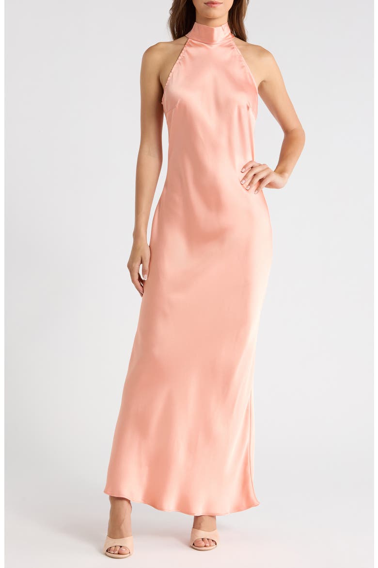 Lara Satin Bias Cut Maxi Dress, Main, color, APRICOT GELATO