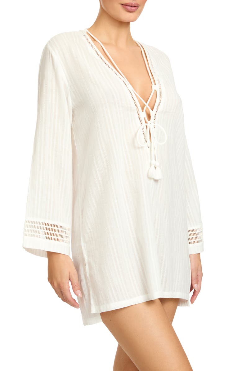Robin Piccone Marina Lace-Up Cover-Up Tunic, Alternate, color, White