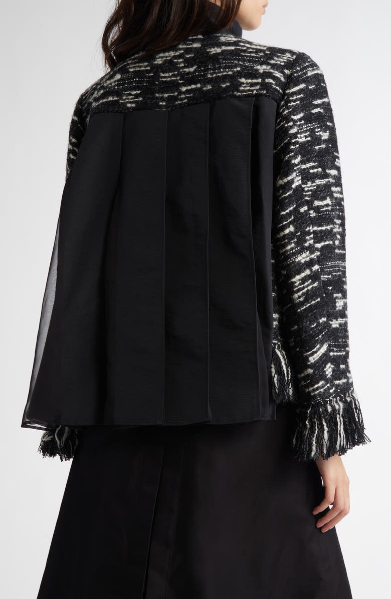 Sacai Mixed Media Fringe Wool Blend Tweed Jacket, Alternate, color,