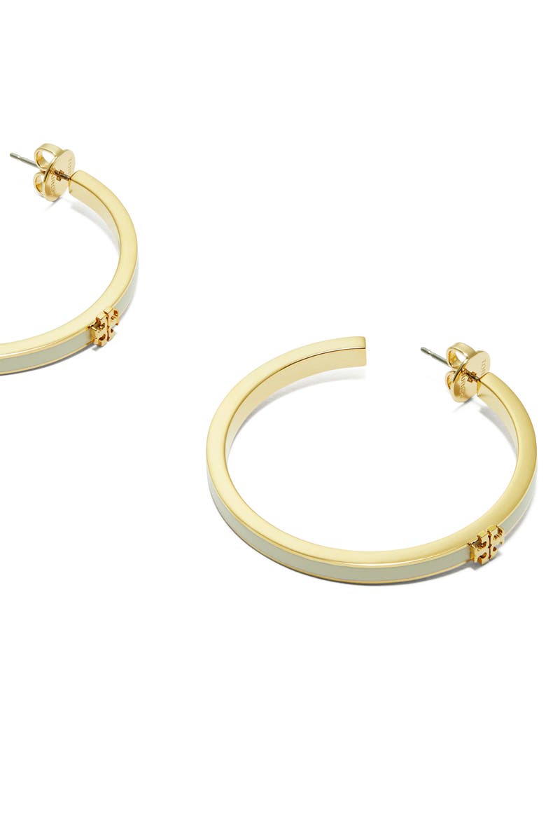 Tory Burch Icon Enamel Hoop Earrings, Alternate, color, Tory Gold / New Ivory