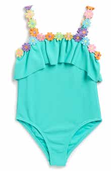 Angel Beach Kids' One-Piece Flower Trim Swimsuit