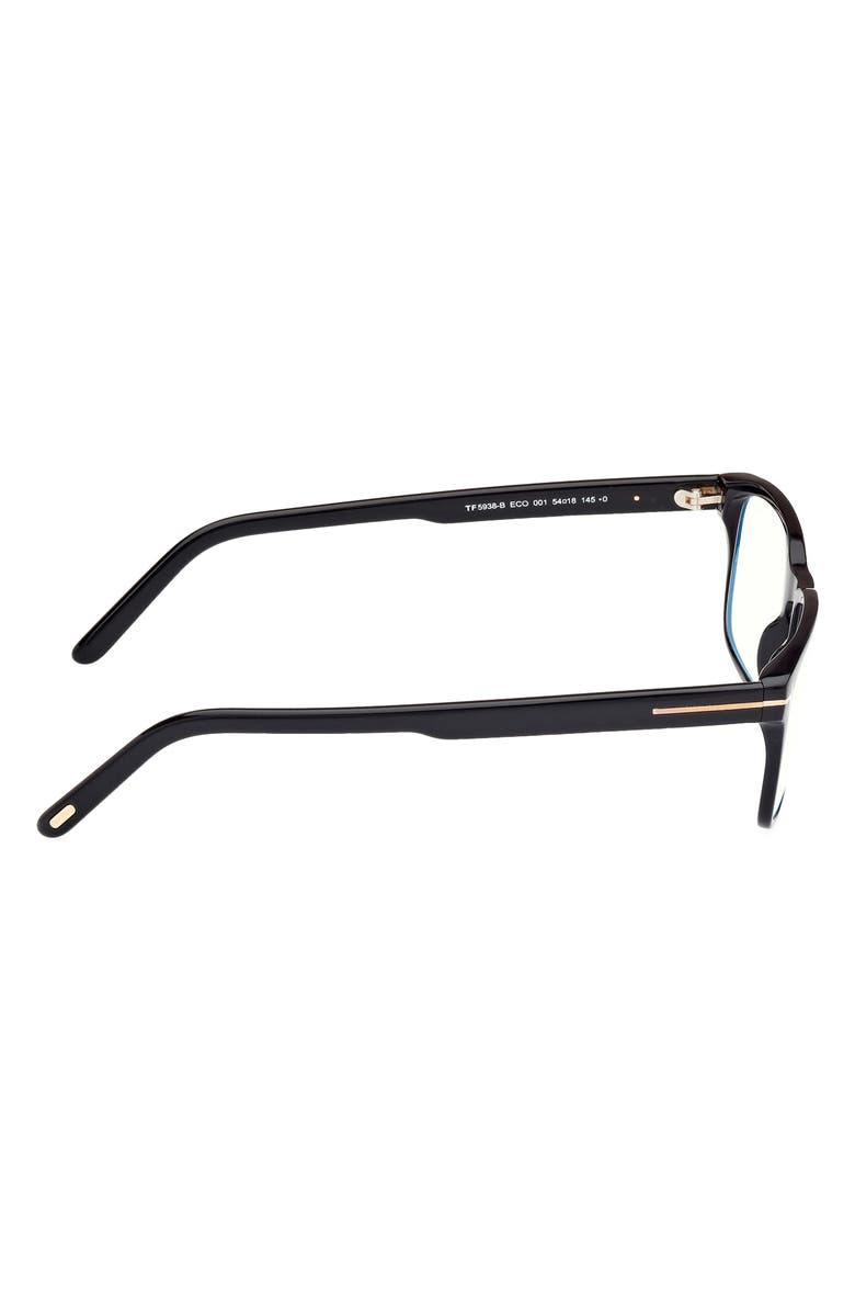 TOM FORD 54mm Rectangular Blue Light Blocking Glasses, Alternate, color, Black Eco / T Logo