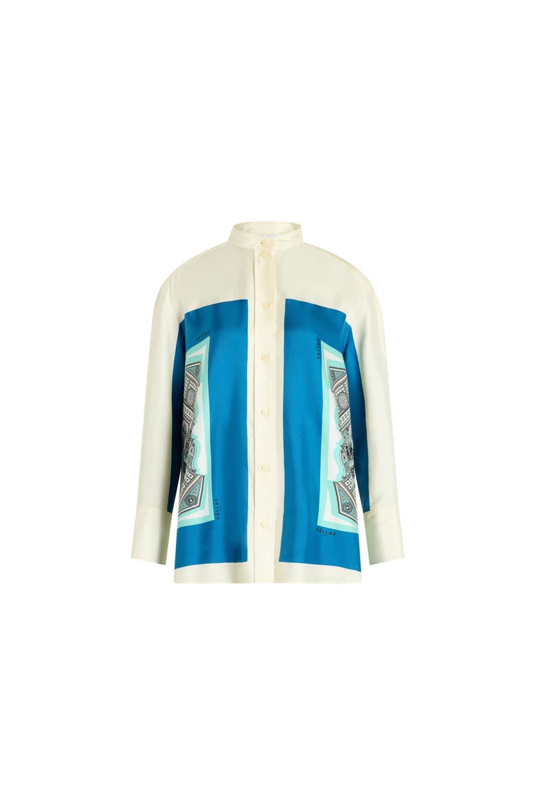 LYN Scarf Print Shirt Turquoise / Navy, Main, color, Turquoise / Ivory