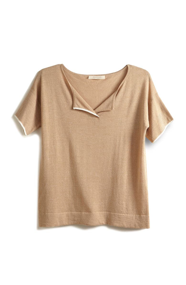 oyun Split Neck Tee, Alternate, color, Camel