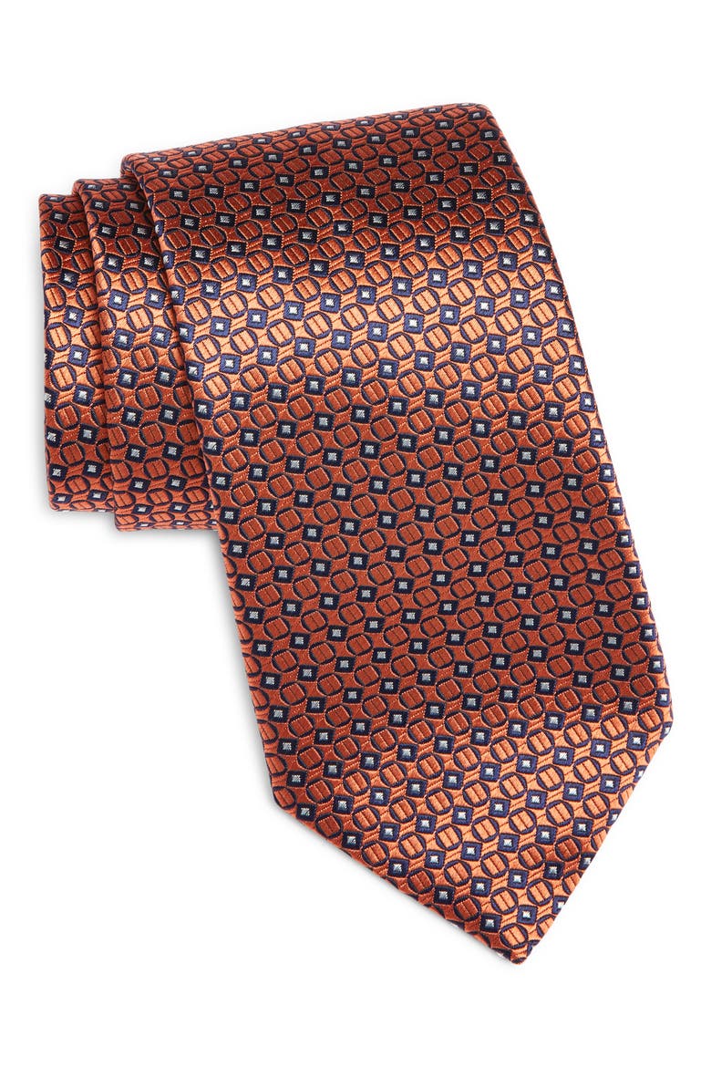 Geometric Silk Tie, Main, color, ORANGE