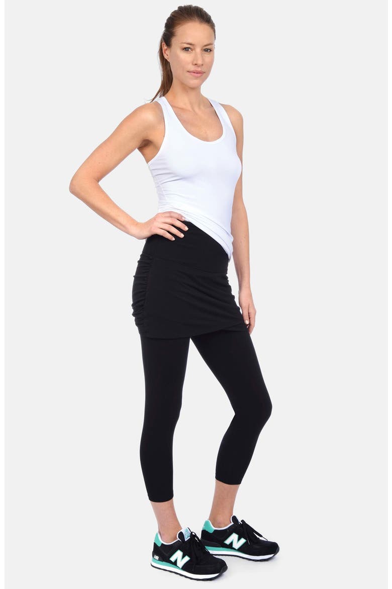 Lyssé Ruched Skirt Control Top Crop Leggings, Alternate, color, BLACK