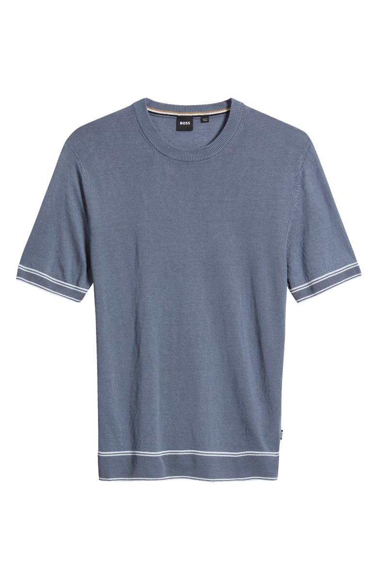 BOSS Norberto Linen Blend Short Sleeve Sweater, Main, color, Open Blue