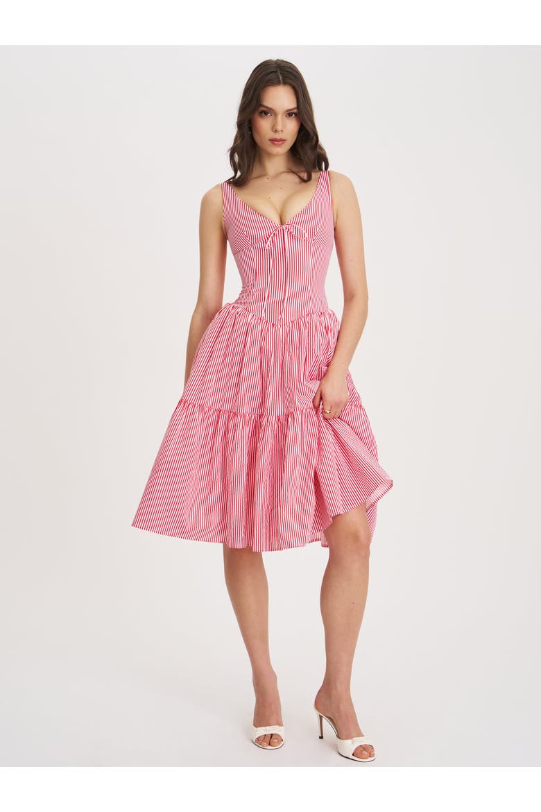 Oceana Stripe Drop Waist Midi Dress, Alternate, color, Red and white candy stripe