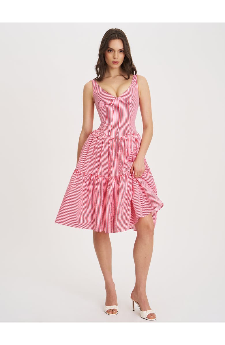 Miss Circle Oceana Stripe Drop Waist Midi Dress, Alternate, color, Red And White Candy Stripe