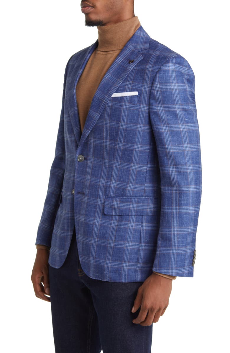 BOSS Hutson Plaid Wool & Silk Blend Sport Coat, Alternate, color, Bright Blue