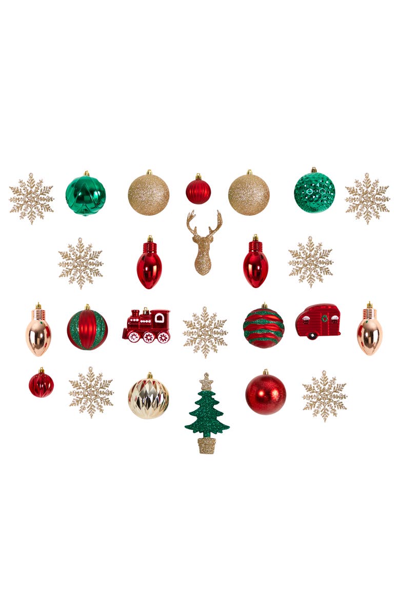 NEARLY NATURAL Holiday Deluxe Shatterproof, 25 Count Christmas Tree Ornament Box Set, Re-Useable Container, Main, color, Assorted