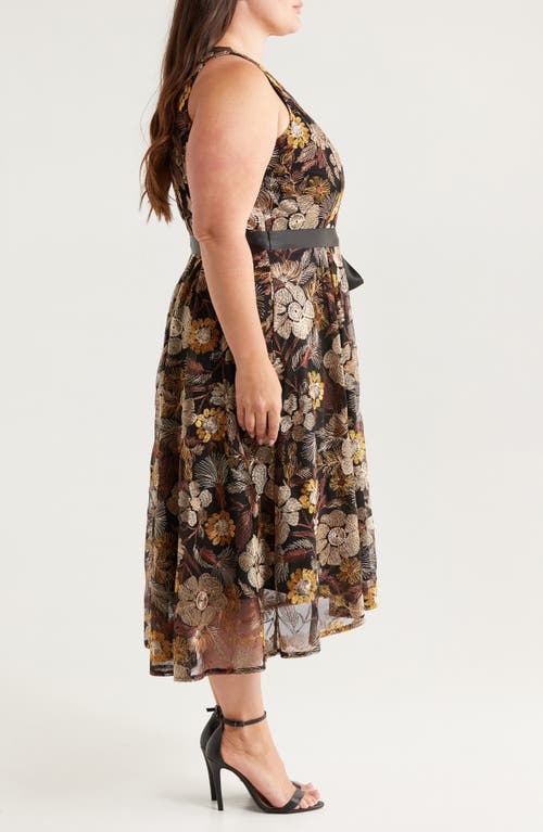 Tahari Asl Plus Size Embroidered-mesh Tie-waist Dress