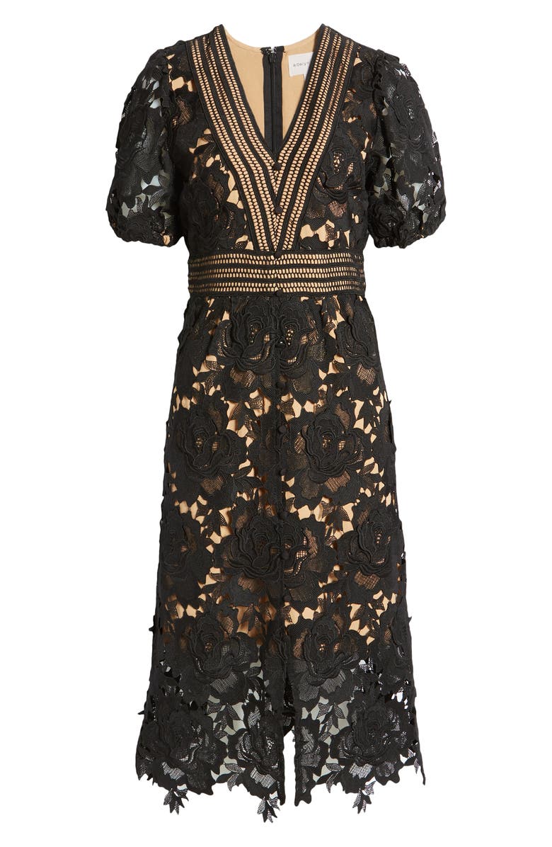 Adelyn Rae Adrian Crochet Lace Midi Dress, Alternate, color, 