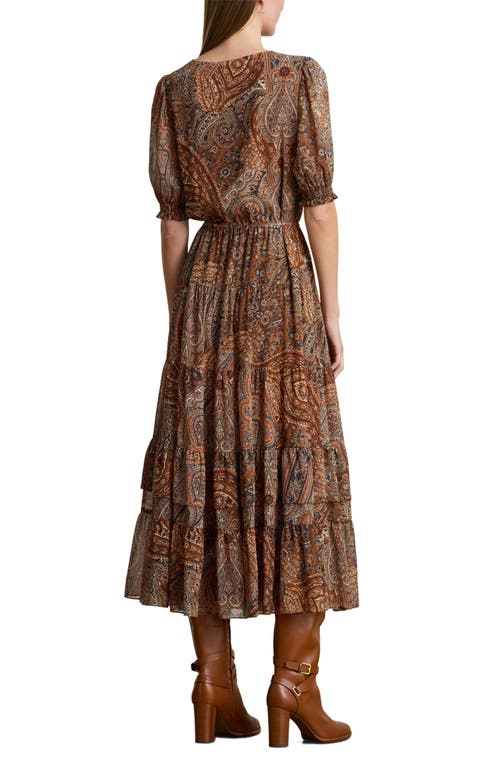 Ralph Lauren Paisley Belted Crinkle Georgette Dress In Multi