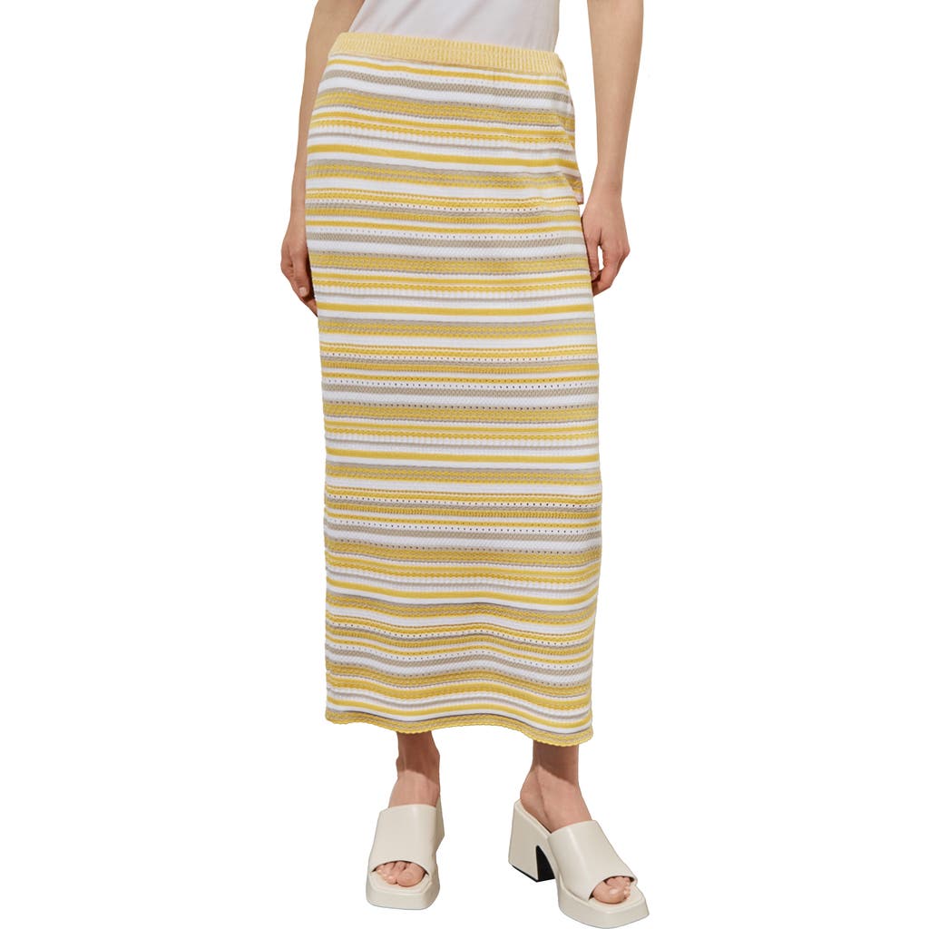 Ming Wang Stripe Knit Maxi Skirt In Pale Marigold/limestone/white