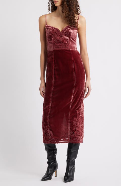 Burgundy Floral Cut Out Party Dress