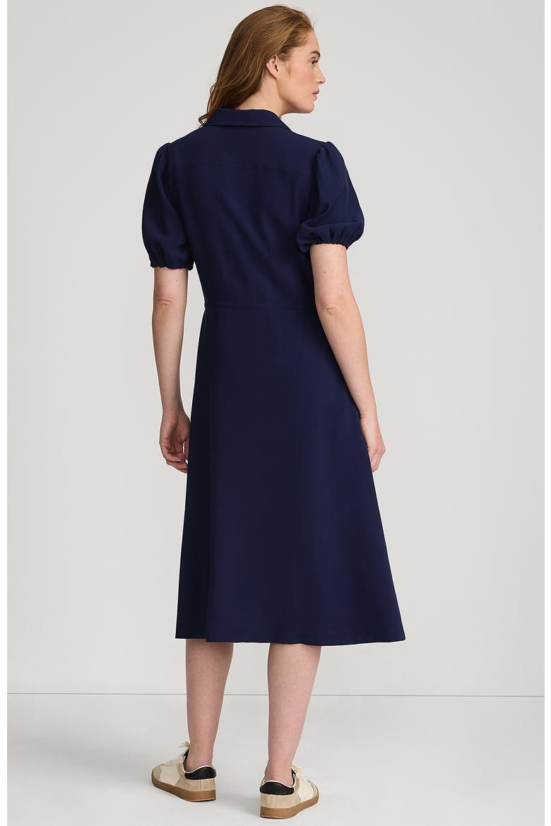 Twill Button Front Fluid Short Sleeve Dress, Alternate, color, Deep Sea Navy