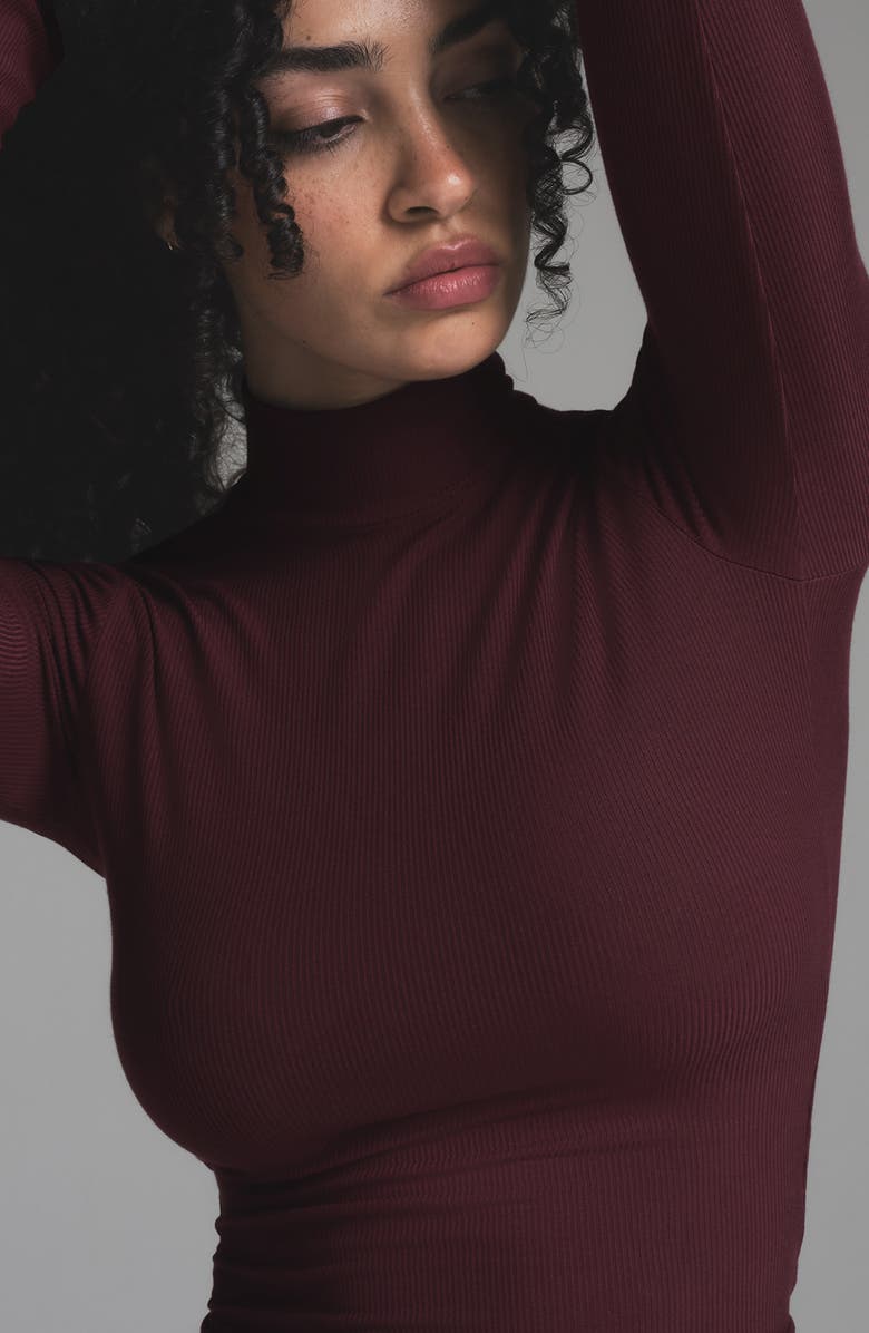 SKIMS Soft Lounge Mock Neck Long Sleeve Top, Alternate, color, Bordeaux
