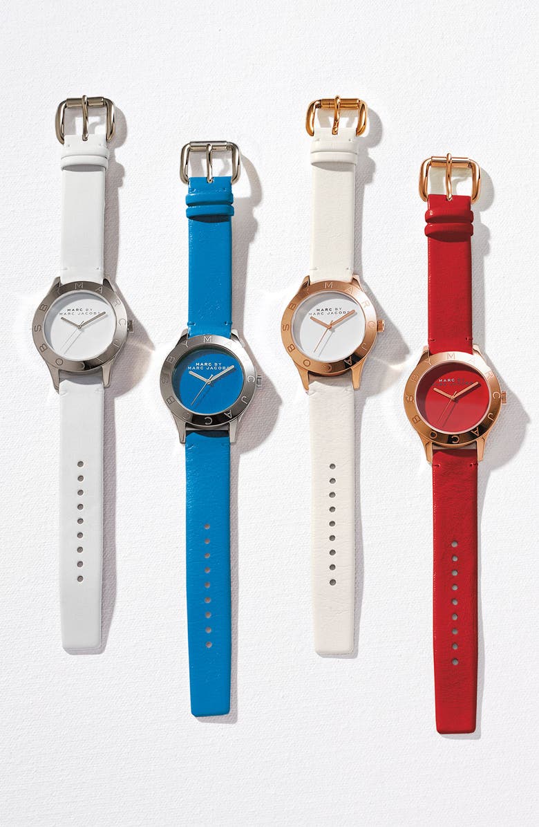 Marc Jacobs 'Blade' Round Leather Strap Watch, Alternate, color, 