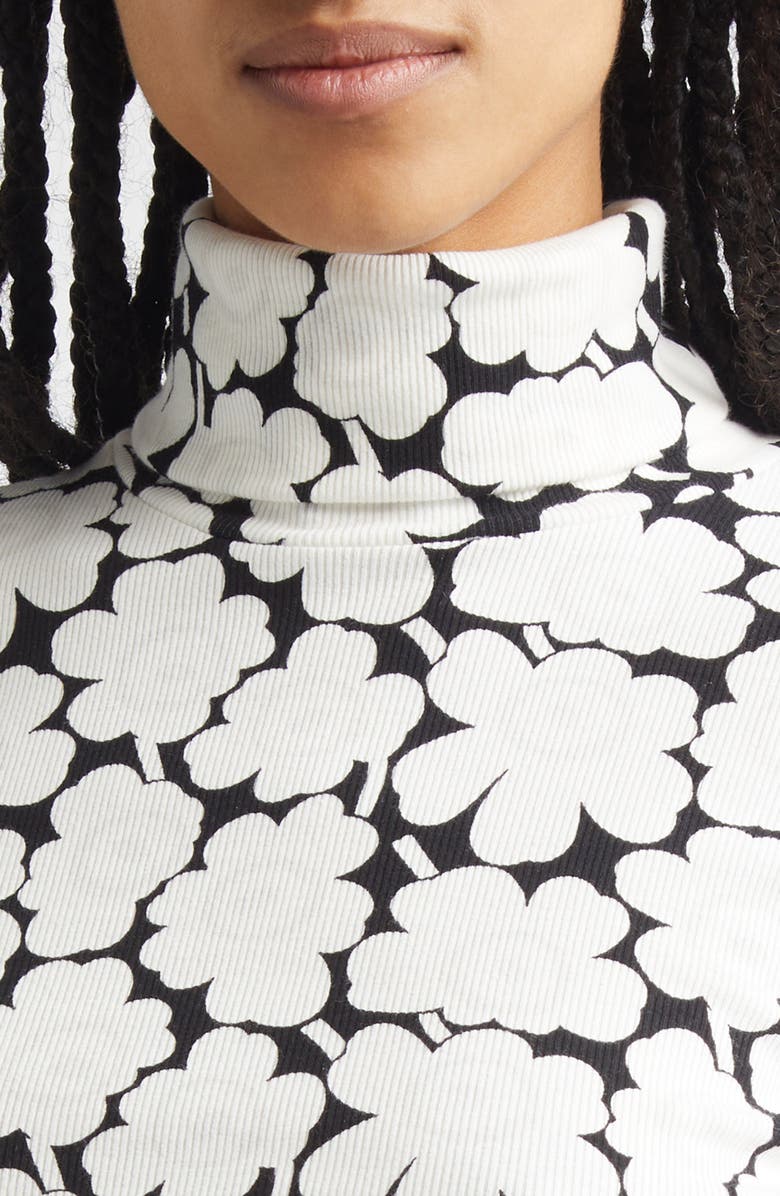 Marimekko Emali Unikko Rib Jersey Turtleneck Top, Alternate, color, White