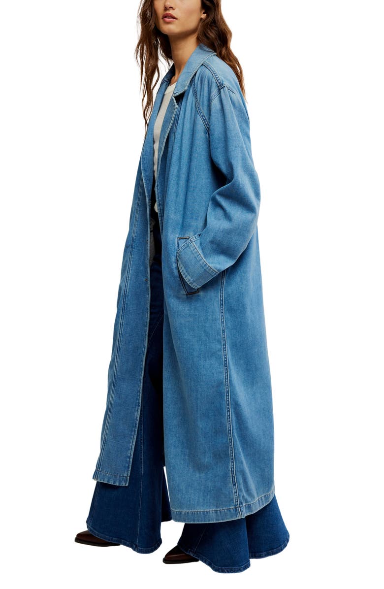Free People Monique Longline Denim Duster, Alternate, color, Sunlight Blue