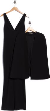 ALICE + OLIVIA Nova Deep V-Neck Jumpsuit & Cape