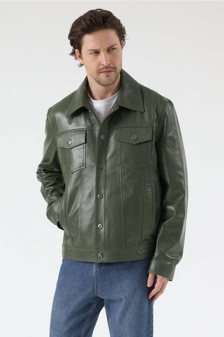 Oliver Leather Jacket, Alternate, color, Khaki