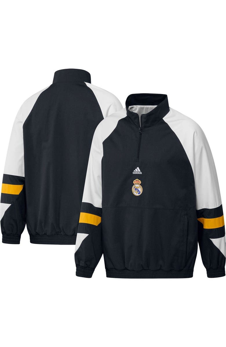 adidas Men's adidas Navy Real Madrid Football Icon Raglan Quarter-Zip Top, Alternate, color,