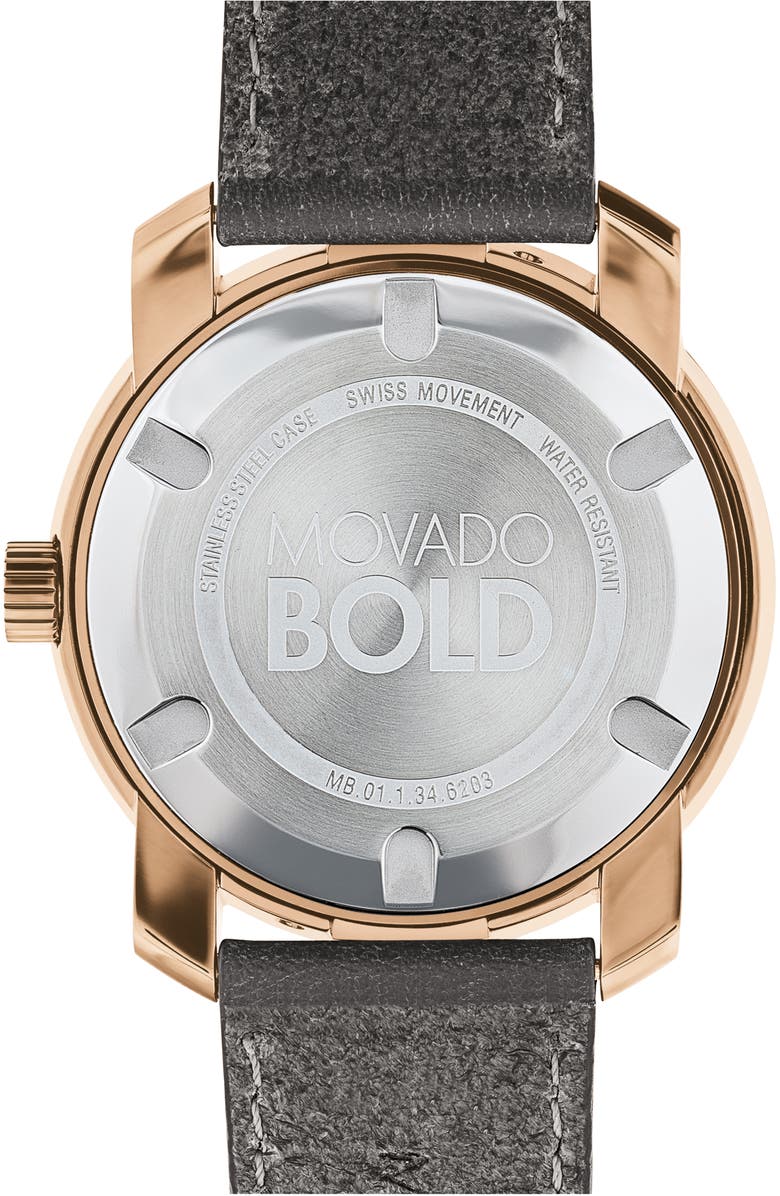 Movado Bold Leather Strap Watch, 42.5mm, Alternate, color, 
