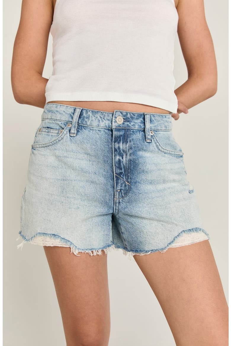 Emma Bow Raw Hem Denim Shorts, Alternate, color, BOW