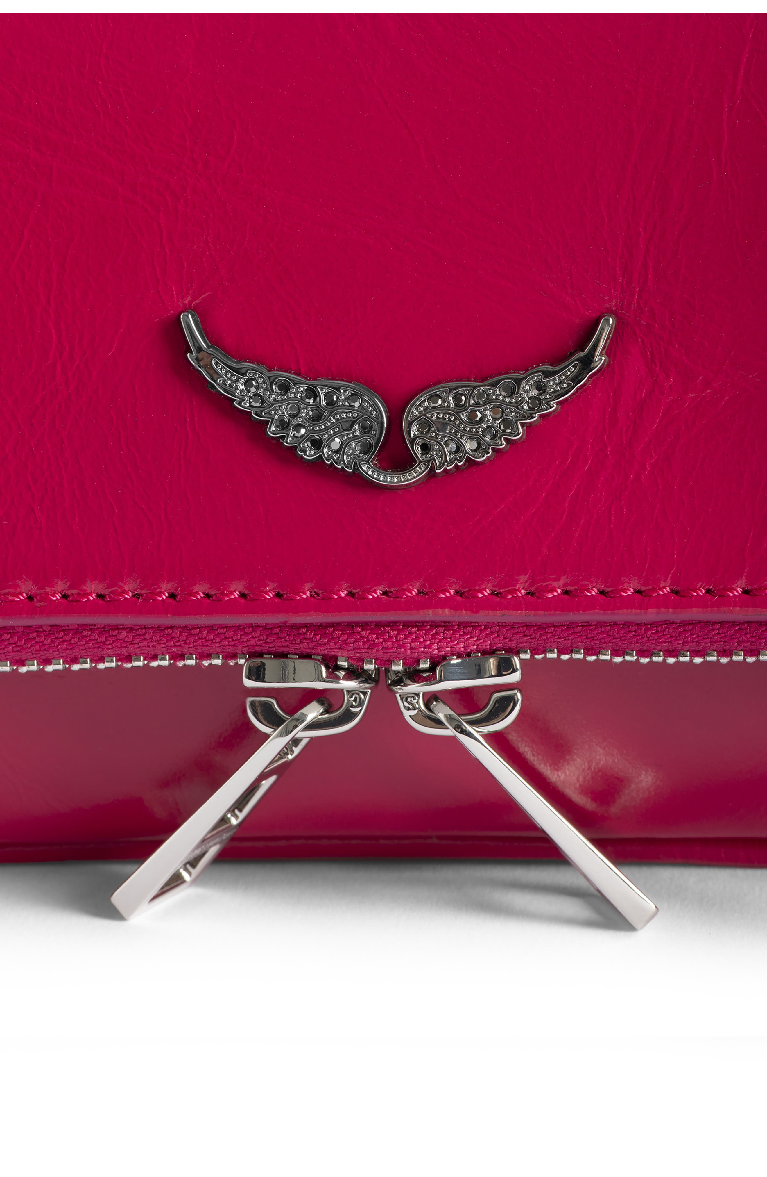 Zadig & Voltaire Rock Nano Patent Leather Clutch, Alternate, color, Podium