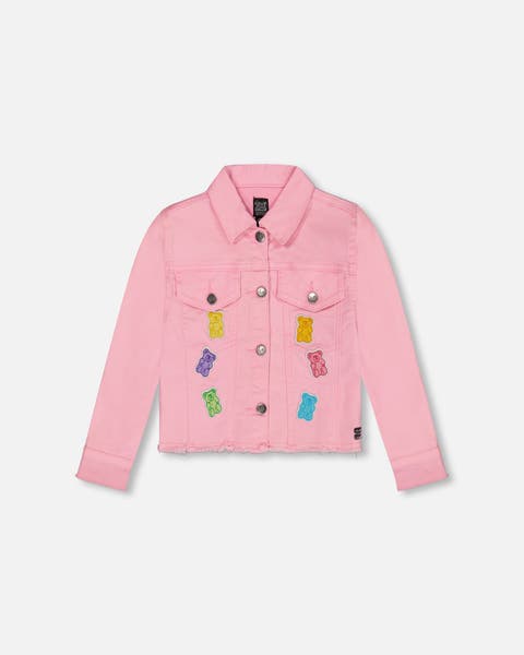 Girl's Jean Jacket With Embroidery Pink And Multicolored Gummies