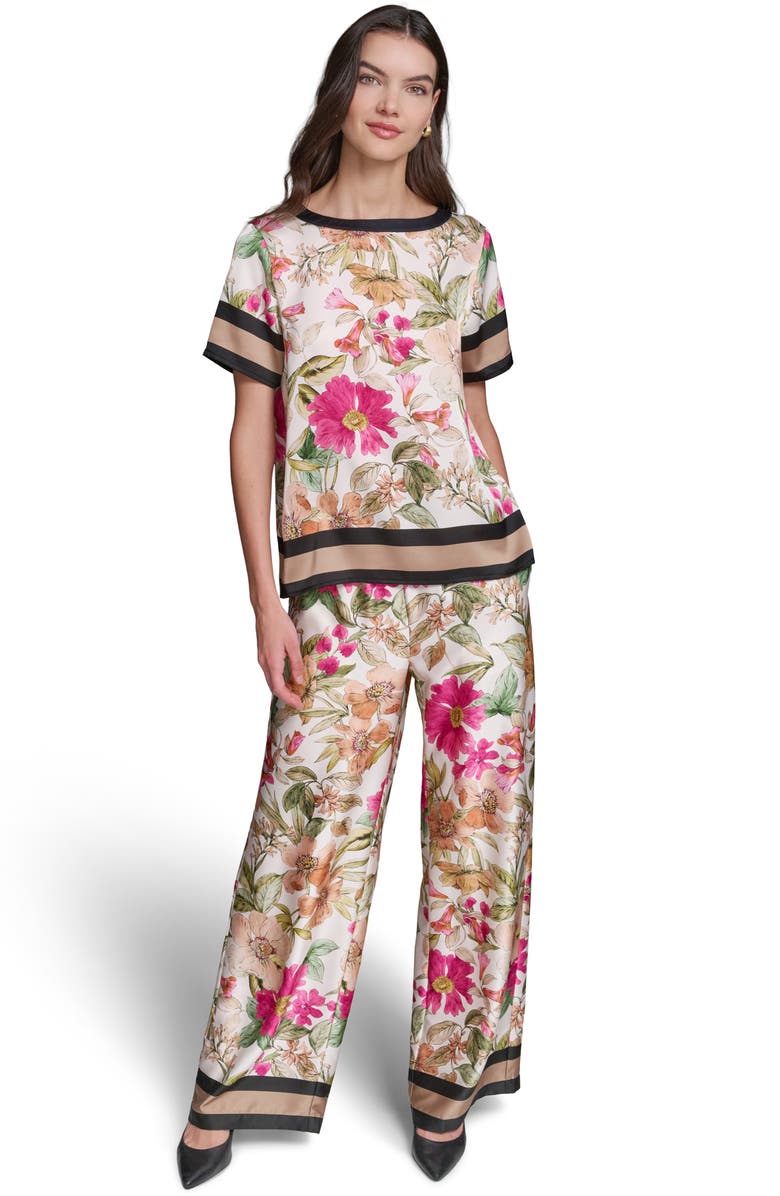 KARL LAGERFELD PARIS Floral Satin Top, Alternate, color, Bisque/ Light Blush Combo