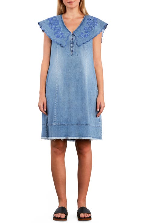 Luna Embroidered Collar Denim Dress