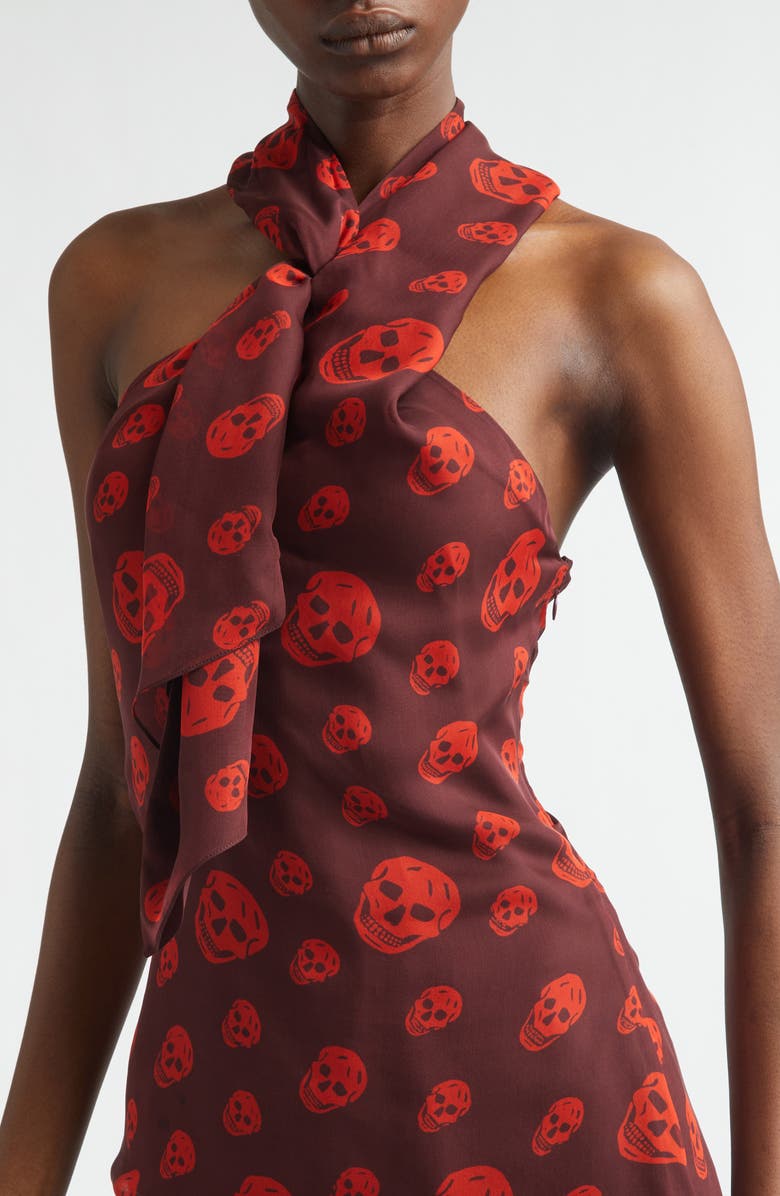 McQueen Skull Print Silk Chiffon Scarf Top, Alternate, color, Dark Purple