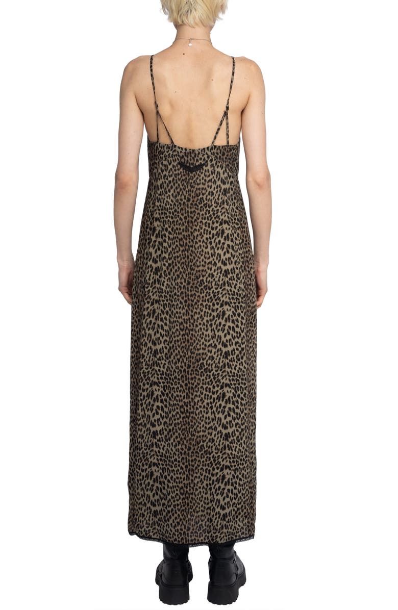 Zadig & Voltaire Amelil Leopard Print Slipdress, Alternate, color, Leaves