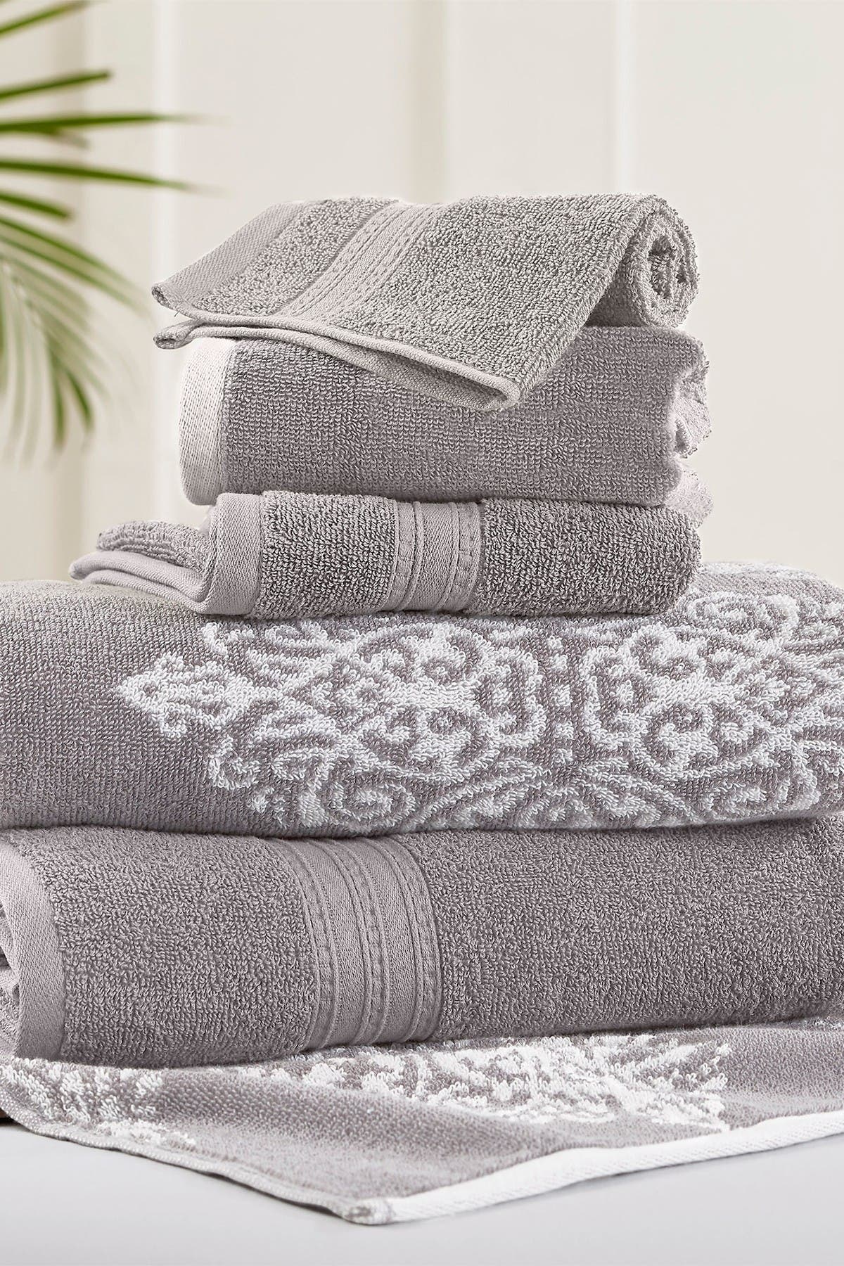 Modern Threads Gray Artesia Damask Reversible Yarn-Dyed Jacquard 6-Piece Towel Set