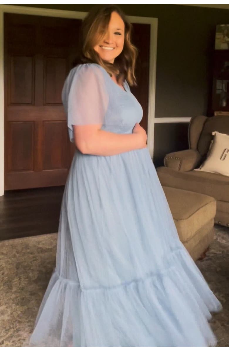 PinkBlush Dotted Tulle Smocked Midi Dress, Alternate, color, Blue