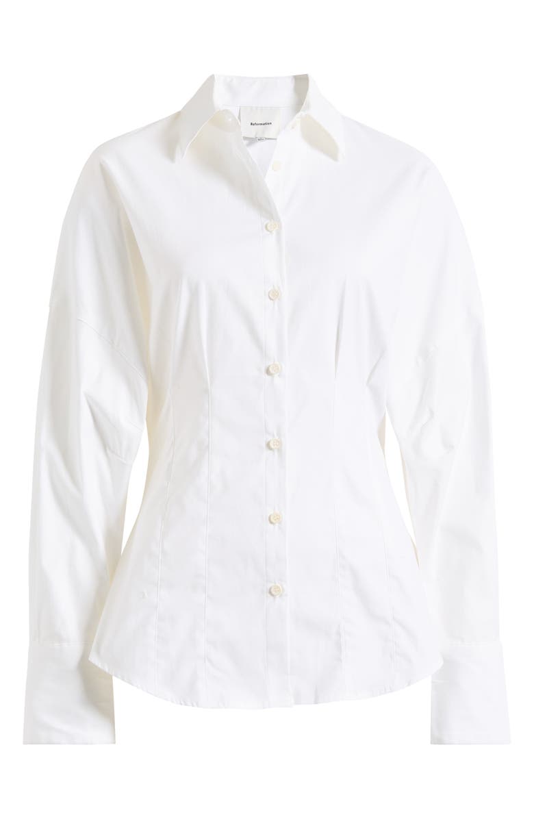 Reformation Vanta Stretch Poplin Button-Up Shirt, Alternate, color, Bright White