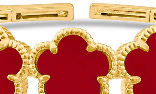 Cz By Kenneth Jay Lane Triple Clover Flexible Cuff Bracelet In Red/gold