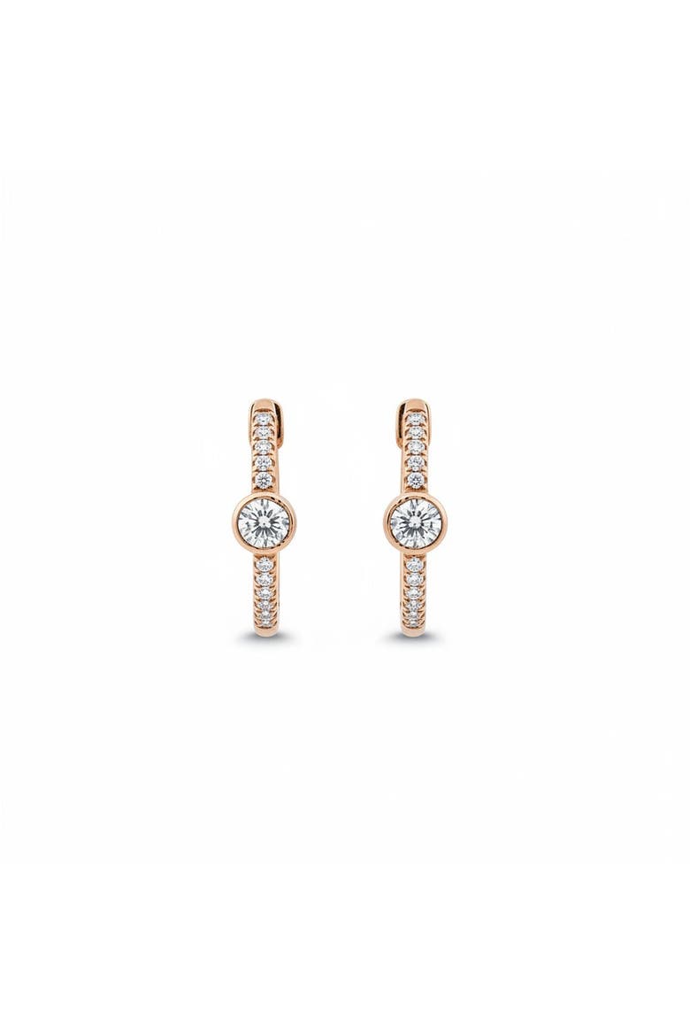 Diamond Round Bezel Accent Pave Huggie Earring 14K, Main, color, 14K Gold