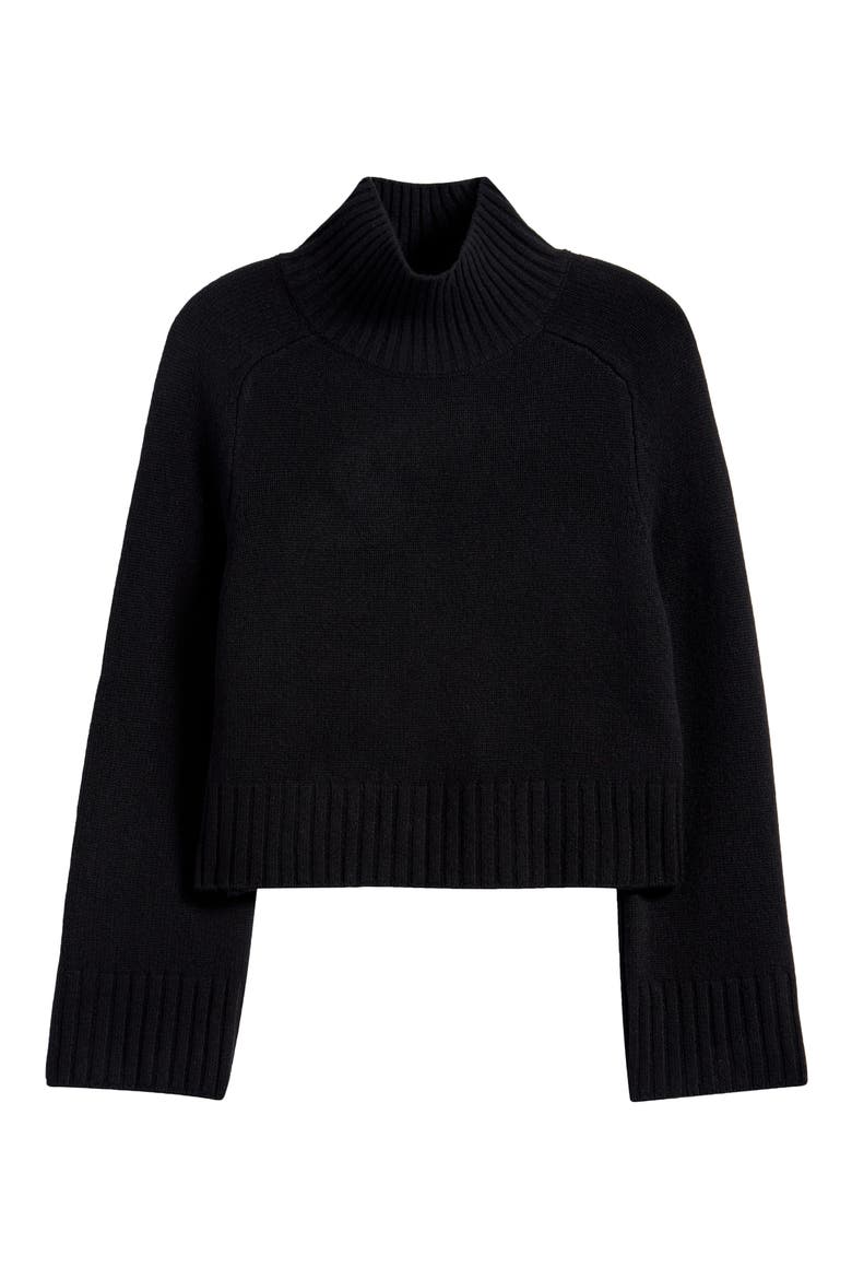 Brooke Crop Cashmere Turtleneck Sweater, Alternate, color, BLACK