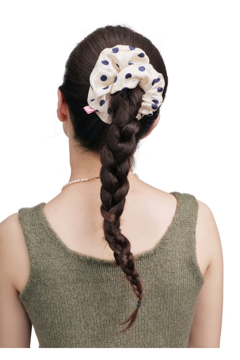 Petit Dot Silk Scrunchie, Alternate, color, White