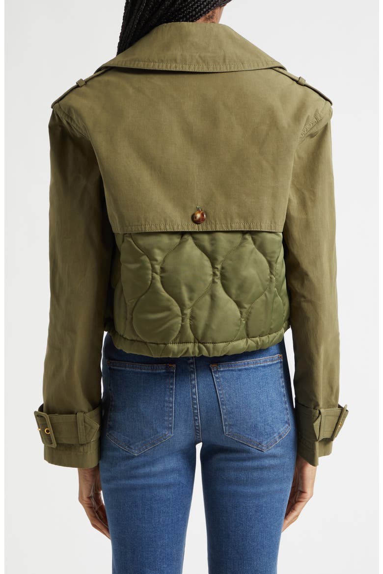 Harris Crop Mixed Media Double Breasted Jacket, Alternate, color, STONE ARMY