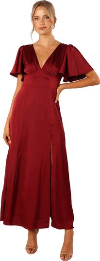 Casper Flutter Sleeve Satin Dress