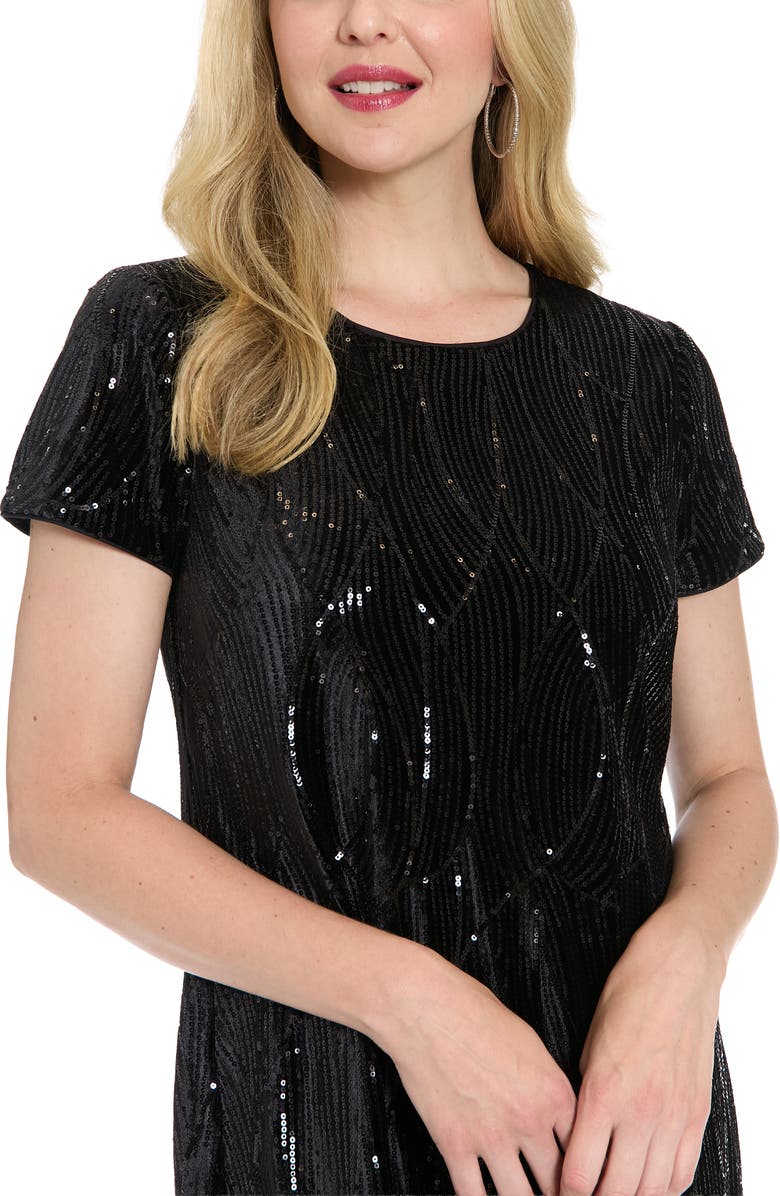 London Times Sequin T-Shirt Dress, Alternate, color, Black